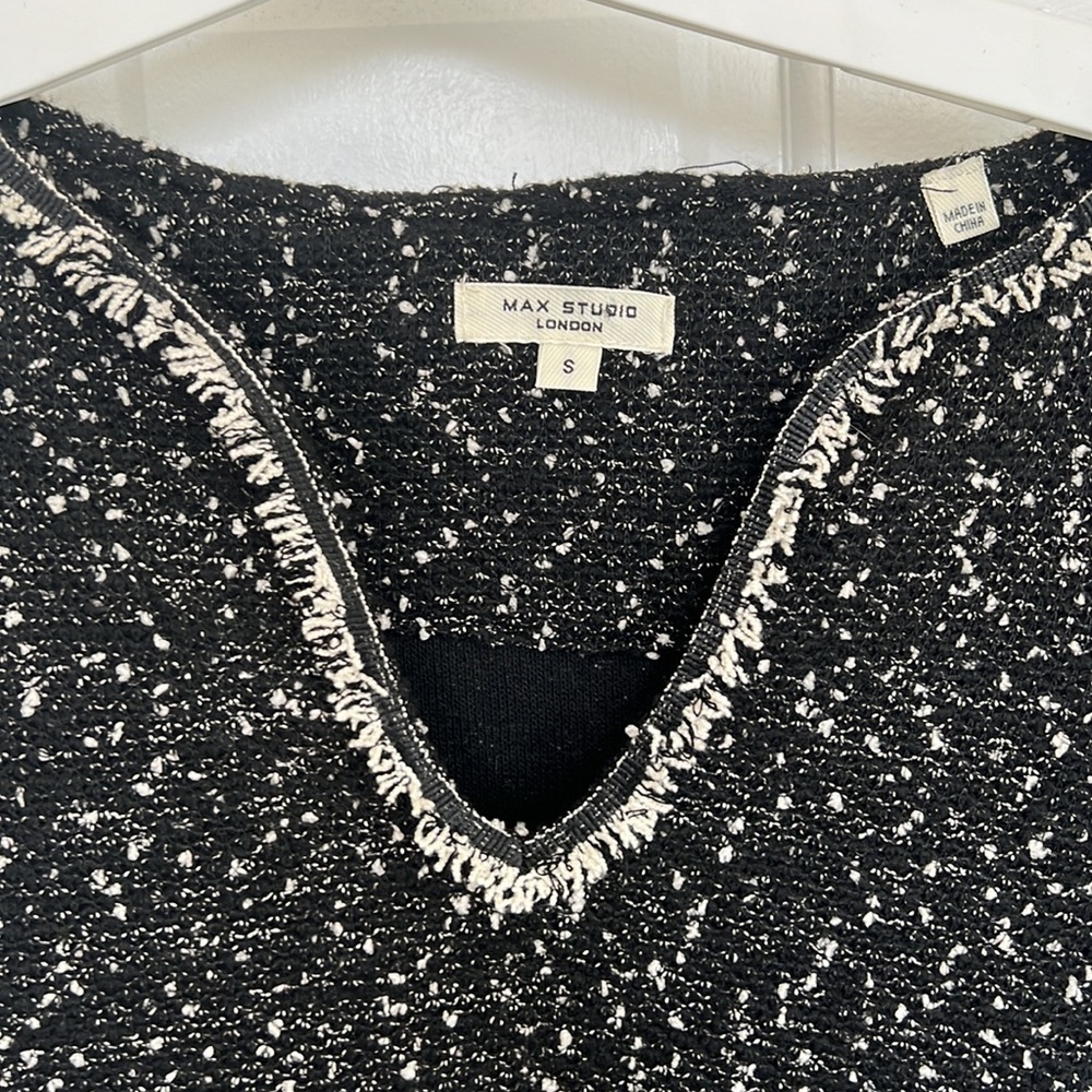 Max Studio Vneck Quarter Sleeve Tweed Boucle Sheath Black White Mini Dress - Picture 5 of 7